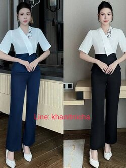 ชุดนวดสปา ชุดพนักงานต้อนรับ ชุดช่างเสริมสวย สีกรม สีดำ