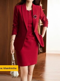 ชุดสูท ชุดเดรส ชุดออฟฟิศ ชุดต้อนรับโรงแรม ชุดคลินิกความงาม สีแดง สีฟ้า สีน้ำเงิน สีแอปริคอท