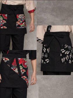 ผ้ากันเปื้อนพนักงานร้านอาหารญี่ปุ่น เกาหลี ร้านซูชิ ผ้ากันเปื้อนพนักงานเสริฟ