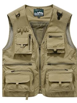 เสื้อกั๊กตาข่ายแห้งเร็วสำหรับผู้ชาย สำหรับกิจกรรมกลางแจ้งหลายกระเป๋าสำหรับตกปลาและถ่ายภาพ