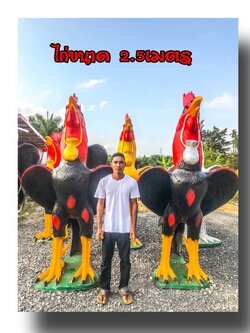 ไก่ปูนปั้นแก้บนตาไข่ที่วัดเจดีย์ ขนาด2.5เมตร