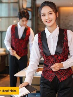 เสื้อกั๊ก เสื้อพนักงานผับ บาร์ เสื้อกั๊กพนักงานร้านอาหาร สีแดง สีเทา