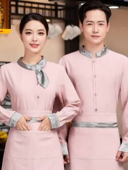ชุดพนักงานต้อนรับร้านอาหาร สีเทา สีชมพู สีเขียวมิ้น