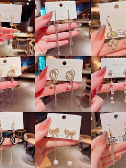 ต่างหูระย้าสไตล์เกาหลี คอลเลคชั่นใหม่ ดีไซน์หรูหรา ประดับเพชร CZ และมุก Korean Style Dangle Earrings Collection
