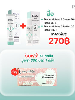เซ็ทสิว Pan ANTI ACNE 1 Cream 10 10g. และ Pan Anti Acne 2 Solution 20 ml แถมทรีทเม้นท์กดสิว 1 ใบ(182460)