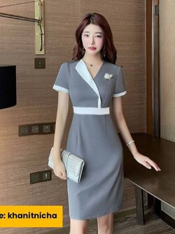 ชุดนวดสปา ชุดพนักงานคลินิกความงาม ชุเพนักงานต้อนรับ ชุดเดรส สีเทา สีดำ