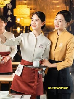 ชุดฟอร์มพนักงาน เครื่องแบบพนักงานเสริฟ ชุดพนักงานร้านอาหาร โรงแรม รีสอร์ท ภัตตาคาร เกรดพรีเมี่ยม