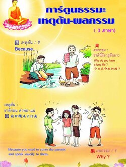 การ์ตูนธรรมะ เหตุต้น-ผลกรรม ( 3 ภาษา-ใหญ่-สี-ไสกาว ) รหัส MB23