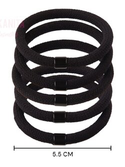 ยางรัดผม มัดผม สีดำ (5 ชิ้น ในแพ็ค) Black Hair Rubber Band (5 PCS in Pack)