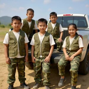 เสื้อกั๊กทหารเด็กผ้าตาข่าย เสื้อกั๊กซาฟารีเด็ก มีหลายสี หลายไซร์ มีแบบผ้าล้วน กับผ้าตาข่าย