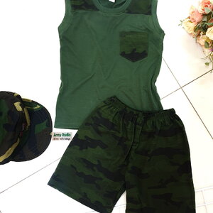 ชุดทหารเด็กแขนกุด ผ้ายืด 2 ชิ้น