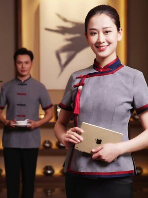 ชุดพนักงานร้านอาหารจีน ชุดฟอร์มพนักงานต้อนรับ ชุดพนักงานเสริฟ