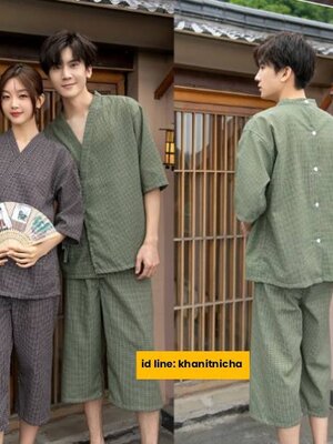 ชุดนวดลูกค้าสปา ชุดนวดสปา ลายตารางสีดำ สีเขียว