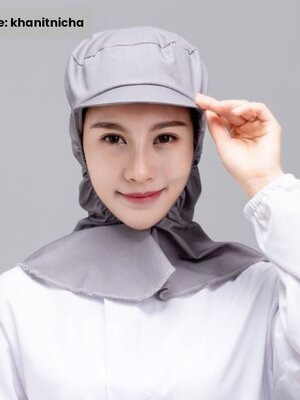 หมวกอนามัยคลุมไหล่ ป้องกันฝุ่น หมวกโรงงานอาหาร