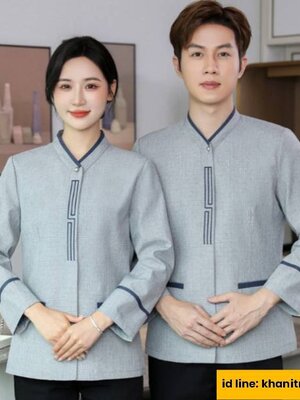 เสื้อแม่บ้าน ชุดพนักงานทำความสะอาด เบลบอย แขนยาว สีเทา สีกรม สีฟ้า