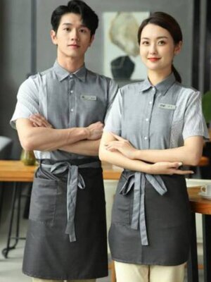 ชุกพนักงานเสริฟ ชุดพนักงานร้านกาแฟ ชุดพนักงานร้านอาหารสีเทา แขนสั้น