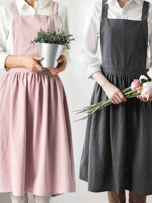ผ้ากันเปื้อนสไตล์ญี่ปุ่น ผ้าลินิน ผ้ากันเปื้อนพนักงานร้านกาแฟ คอฟฟี่ช๊อป