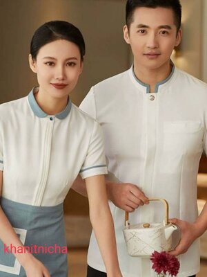 ชุดทำงานพนักงานเสิร์ฟอาหาร จัดเลี้ยง ผู้หญิงแขนสั้น โรงแรม ร้านอาหารจีนหม้อไฟ ร้านน้ำชา