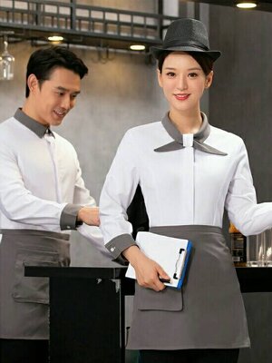ชุดพนักงานเสริฟ ร้านอาหาร ร้านกาแฟ รีสอร์ท ชุดพนักงานต้อนรับ