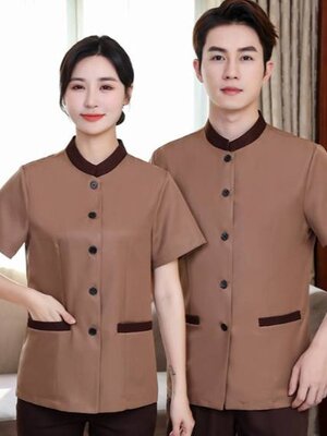 ชุดแม่บ้าน ชุดพนักงานทำความสะอาด สีเทาเข้ม สีเทาอ่อน สีน้ำตาล