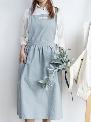 ผ้ากันเปื้อนสไตล์ญี่ปุ่น ผ้าลินิน ผ้ากันเปื้อนพนักงานร้านกาแฟ คอฟฟี่ช๊อป