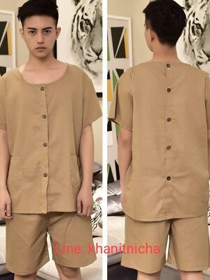 ชุดลูกค้านวดสปา ชุดนวดสปา ชุดนวดแผนไทย สีน้ำตาลเข้ม