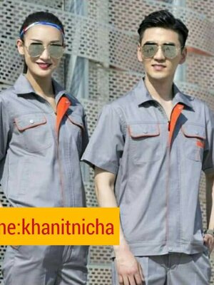 เสื้อช่างสีครีมแขนสั้น เสื้อวิศวกร ช่างกลโรงงาน