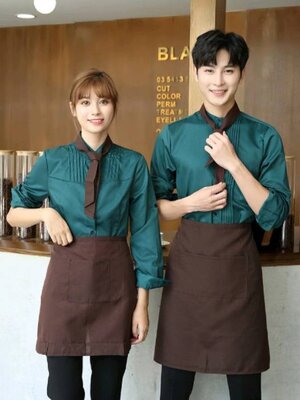 ชุดพนักงานต้อนรับสีเขียว สีแดง สีดำ ชุดพนักงานเสริฟ ชุดพนักงานร้านกาแฟ