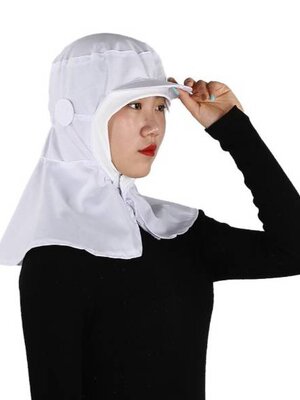 หมวกพนักงานโรงงาน หมวกคลุมไหล่ป้องกันฝุ่น หมวกอนามัยโรงงานอาหาร สีขาว สีชมพู สีฟ้า