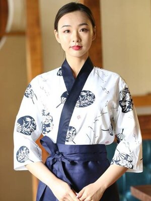 ชุดพนักงานเสริฟร้านอาหารญี่ปุ่น ชุดพนักงานร้านอาหารญี่ปุ่น เกาหลี ลายพัด ลายต้นไผ่