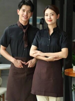 ชุดพนักงานเสริฟสีแดง สีดำ สีเขียว ชุดพนักงานต้อนรับ ชุดพนักงานร้านกาแฟ