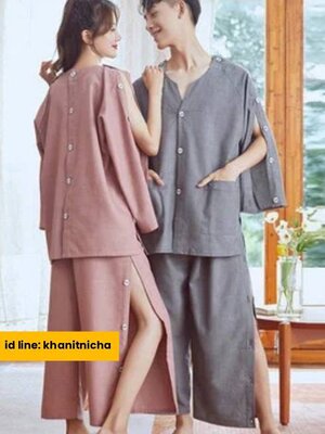 ชุดนวดลูกค้า ชุดนวดสปา แขนยาว สีชมพู สีเทา