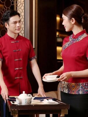 ชุดพนักงานร้านอาหารจีนสไตล์โมเดิร์น ชุดพนักงานเสริฟ ชุดพนักงานต้อนรับ