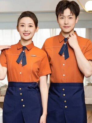 ชุดพนักงานเสริฟสีส้ม ชุดพนักงานร้านไอศครีม ชุดพนักงานร้านกาแฟ ชุดพนักงานเสริฟ