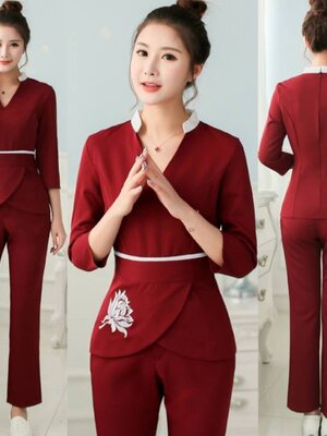 ชุดนวดสปาสีแดง สีกรม สีเบส สีม่วง ชุดคลินิกความงาม เสริมสวย ซาวน่า