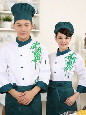 เสื้อเชฟลายต้นไผ่ เสื้อกุ๊ก พนักงานร้านอาหาร