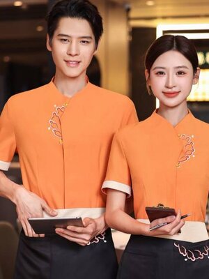 ชุดพนักงานร้านอาหารจีน ชุดพนักงานบริการ สีส้ม สีเขียว สีแดง