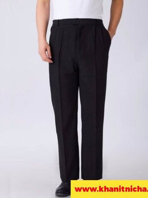 กางเกงเชฟ กางเกงพนักงานโรงแรม ชาย หญิง ซิปหน้ากระดุมหน้า เอวสม็อกข้าง