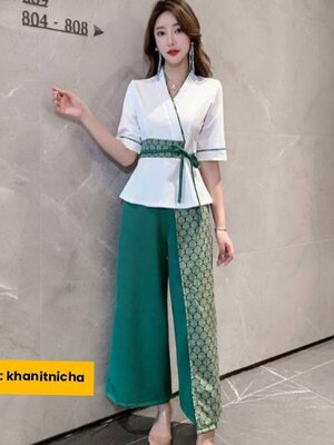 ชุดนวดสปา ชุดพนักงานเสริมสวย สีขาวเขียว