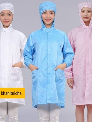 เสื้อคลุมมีฮู้ดป้องกันไฟฟ้าสถิต ชุดพนักงานโรงงานESD ชุดพนักงาน QC ห้องปลอดเชื้อ ห้องคลีนรูม
