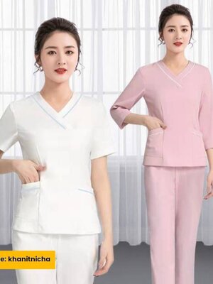 ชุดคลินิกความงาม ชุดนวดสปา ชุดต้อนรับ สีขาว สีฟ้า สีชมพู สีกรมท่า