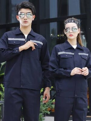 ชุดช่างสีกรมท่ามีแถบสะท้อนแสง ชุดช่างวิศวกร ชุางกลโรงงาน ชุดช่างก่อสร้าง