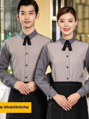 ชุดพนักงานเสริฟ ชุดพนักงานร้านอาหาร ชุดพนักบริการ แขนยาว