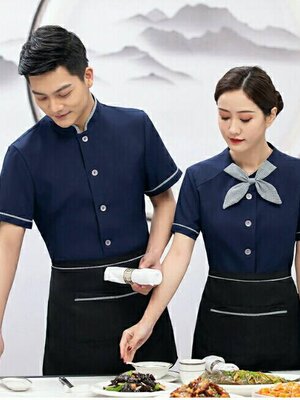 ชุดพนักงานต้อนรับ ร้านอาหาร ฟร้อนโรงแรม สีแดง สีกรมท่า