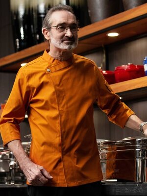 เสื้อเชฟ พ่อครัวแม่ครัว เสื้อกุ๊กสีเหลือง สีแดงเลือดหมู