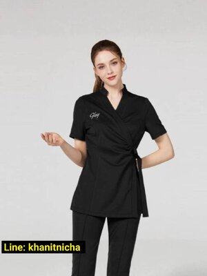 ชุดคลินิกความงาม ชุดนวดสปา ชุดพนักงานต้อนรับ ชุดพนักงานซาวน่า สีดำ สีเทา สีม่วง