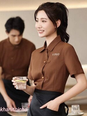 ชุดพนักงานเสริฟร้านอาหารจีน เสื้อเชิ้ตแขนสั้นร้านชาบู ร้านอาหารเกาหลี