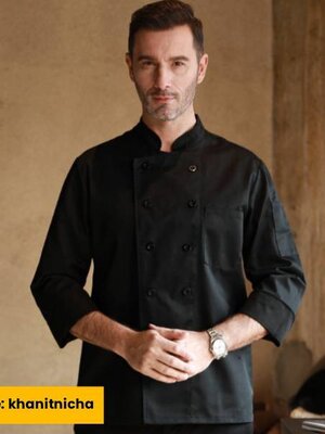 เสื้อเชฟโรงแรม เสื้อเชฟร้านอาหาร เสื้อพ่อครัว เสื้อแม่ครัว เสื้อเชฟแขนยาวสีขาว สีดำ