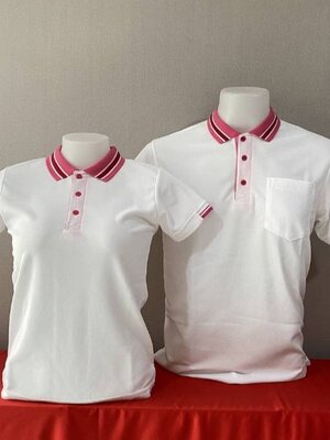 เสิ้อยืดปกโปโลสีขาว เสื้อโปโลแขนสั้น เสื้อฟอร์มพนักงาน พร้อมส่ง