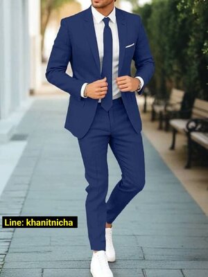 ชุดสูทสำหรับผู้ชาย ปกแหลม ติดกระดุมแถวเดียว ทรงแถวเดียว สีกรมท่า สีชมพู สีเขียวอ่อน สีเบจ สีน้ำตาล สีเทา